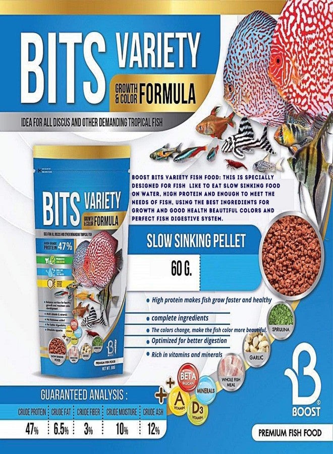 A.D.P. Fish Booster Bits Variety All Discus & Tropical Fish Food Mini Slow Sinking Pellets Grow Faster & Color Enhancing High Protein 47% for Goldfish & Aquarium Tropical Fish 60 g. Small Fish Feed - Image 2